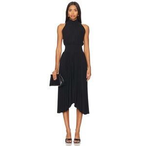 A.L.C. Renzo Black Sleeveless Mock Neck Pleated Midi Dress fits like a size 10